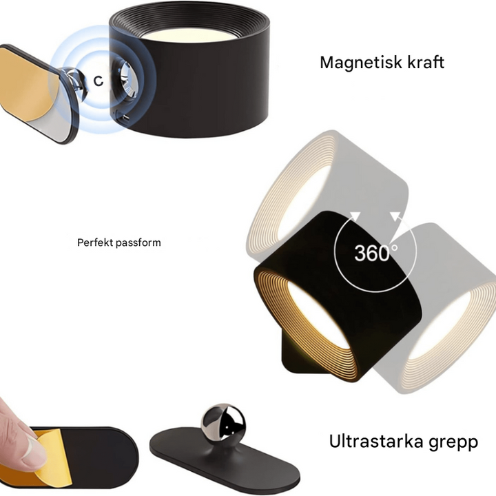 Trådlös 360° uppladdningsbar LED-vägglampa