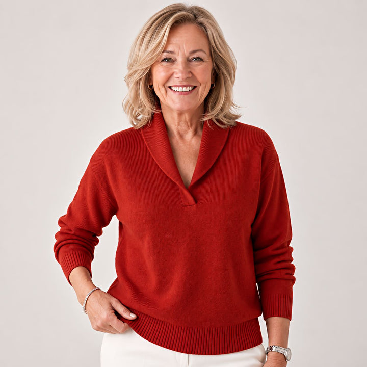 Mjuk damtröja med sjalkrage och långa ärmar