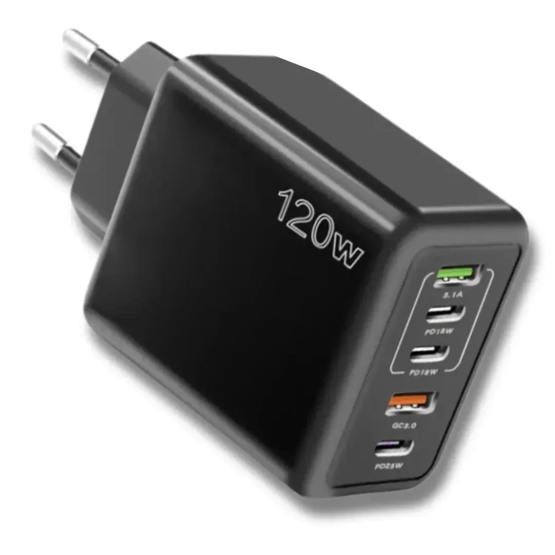 5-ports USB-väggladdare – 2× USB-A + 3× USB-C, Quick Charge 3.0