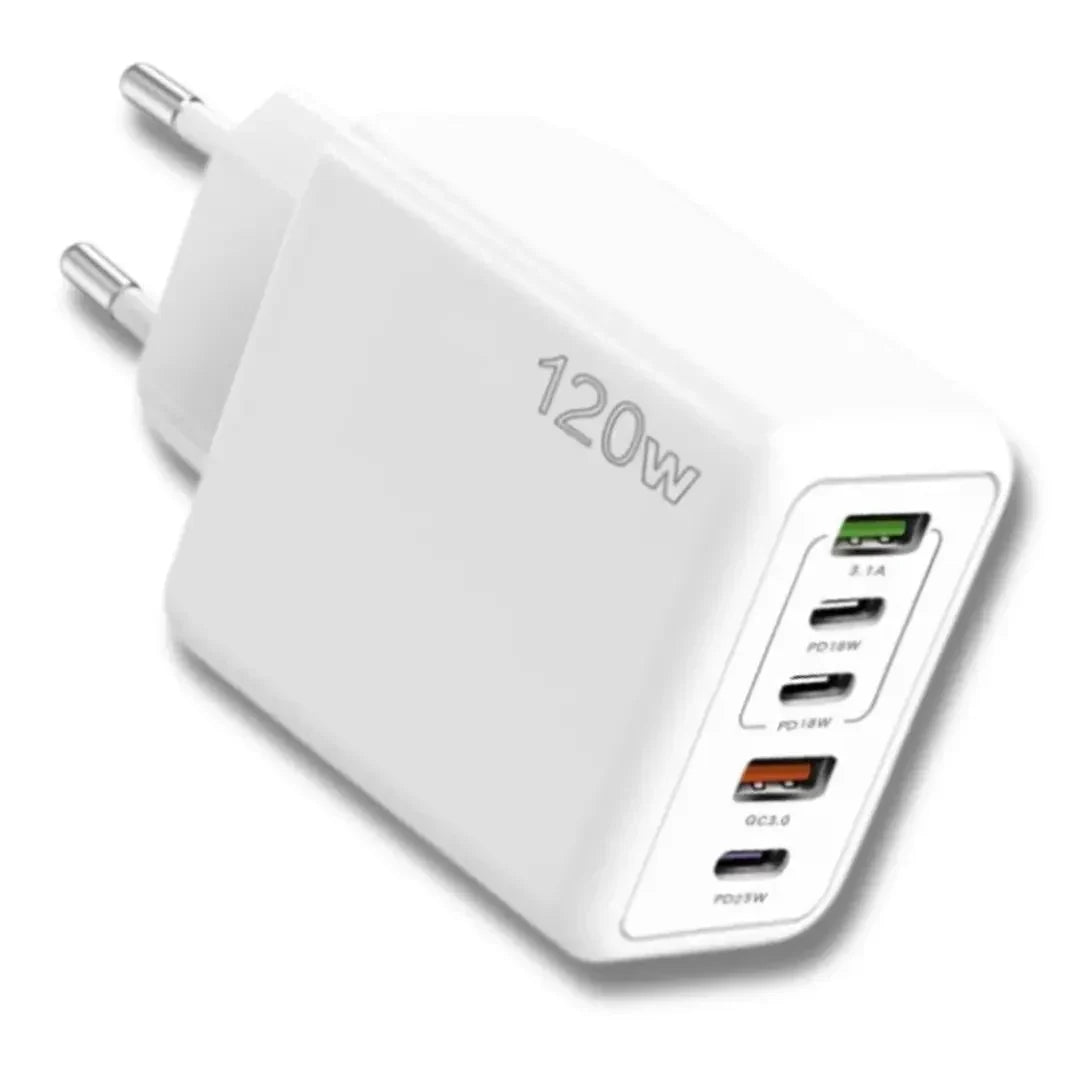 5-ports USB-väggladdare – 2× USB-A + 3× USB-C, Quick Charge 3.0