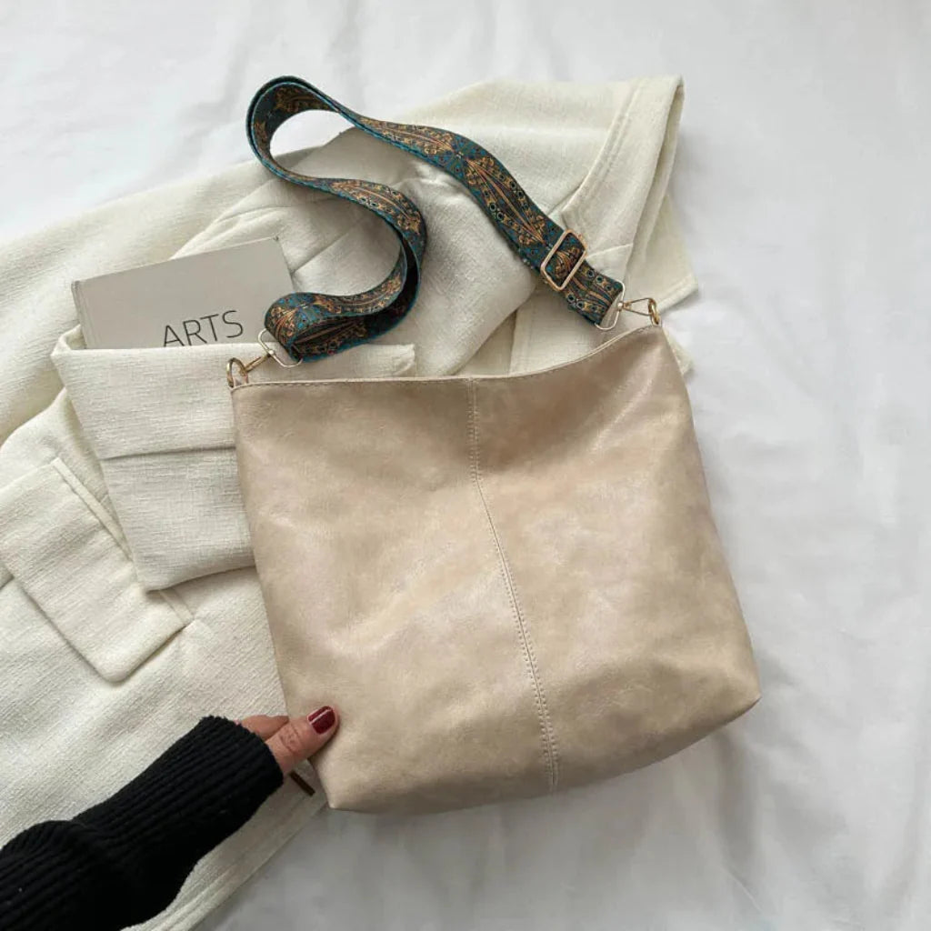 Vintage skuldertaske i syntetisk stof til damer