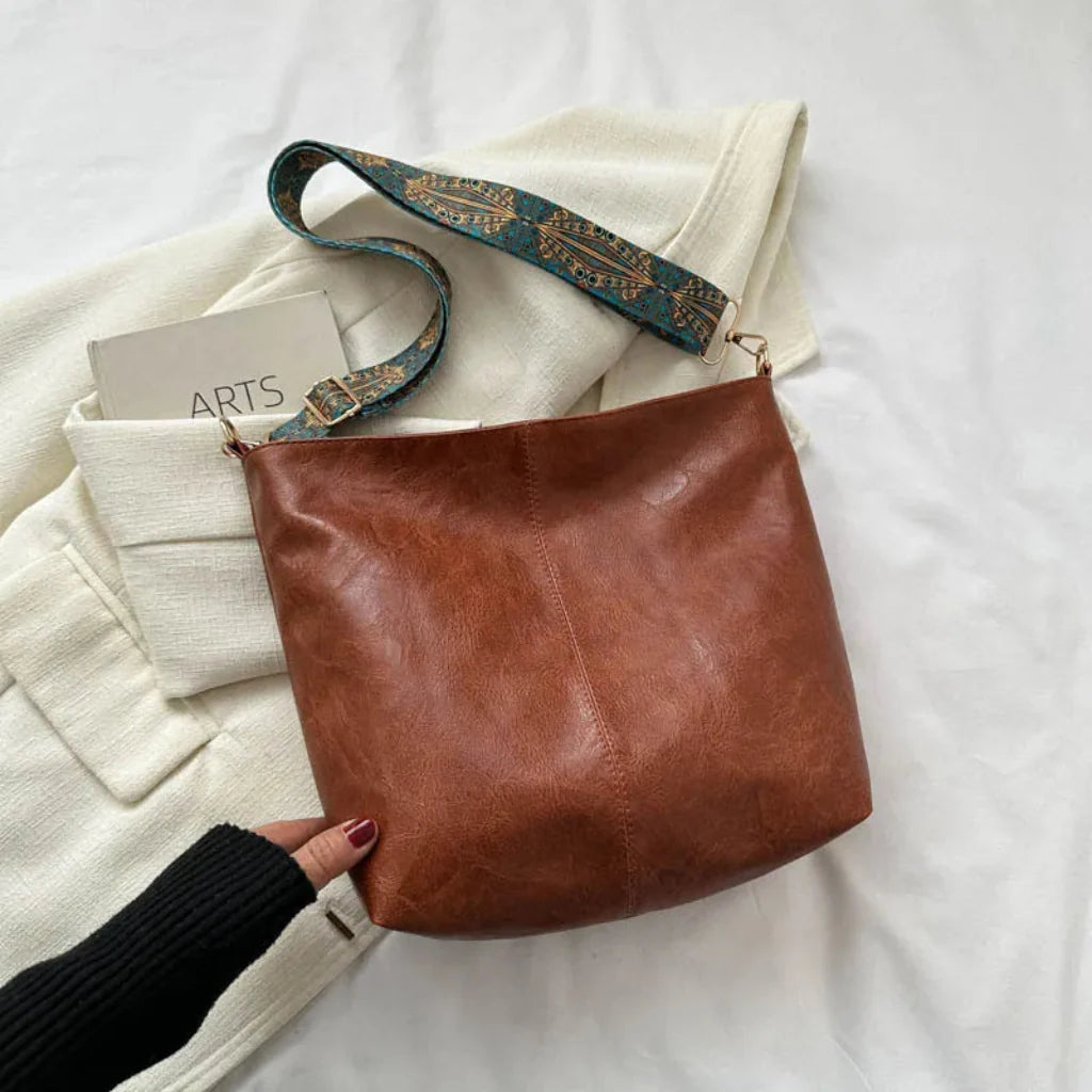 Vintage skuldertaske i syntetisk stof til damer