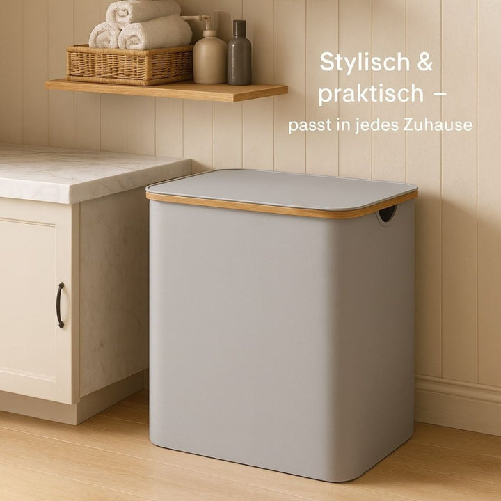Tvättkorg med lock | Tvättsortering med 3 fack i svart, beige och grått | WäscheBox
