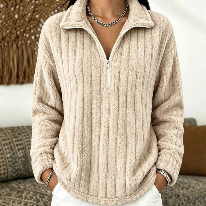 Fleecetröja dam med halv dragkedja - Ribbstickad pullover