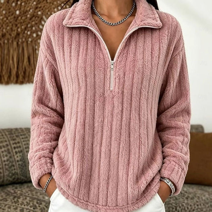 Fleecetröja dam med halv dragkedja - Ribbstickad pullover