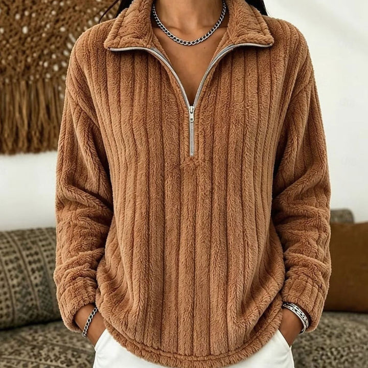 Fleecetröja dam med halv dragkedja - Ribbstickad pullover