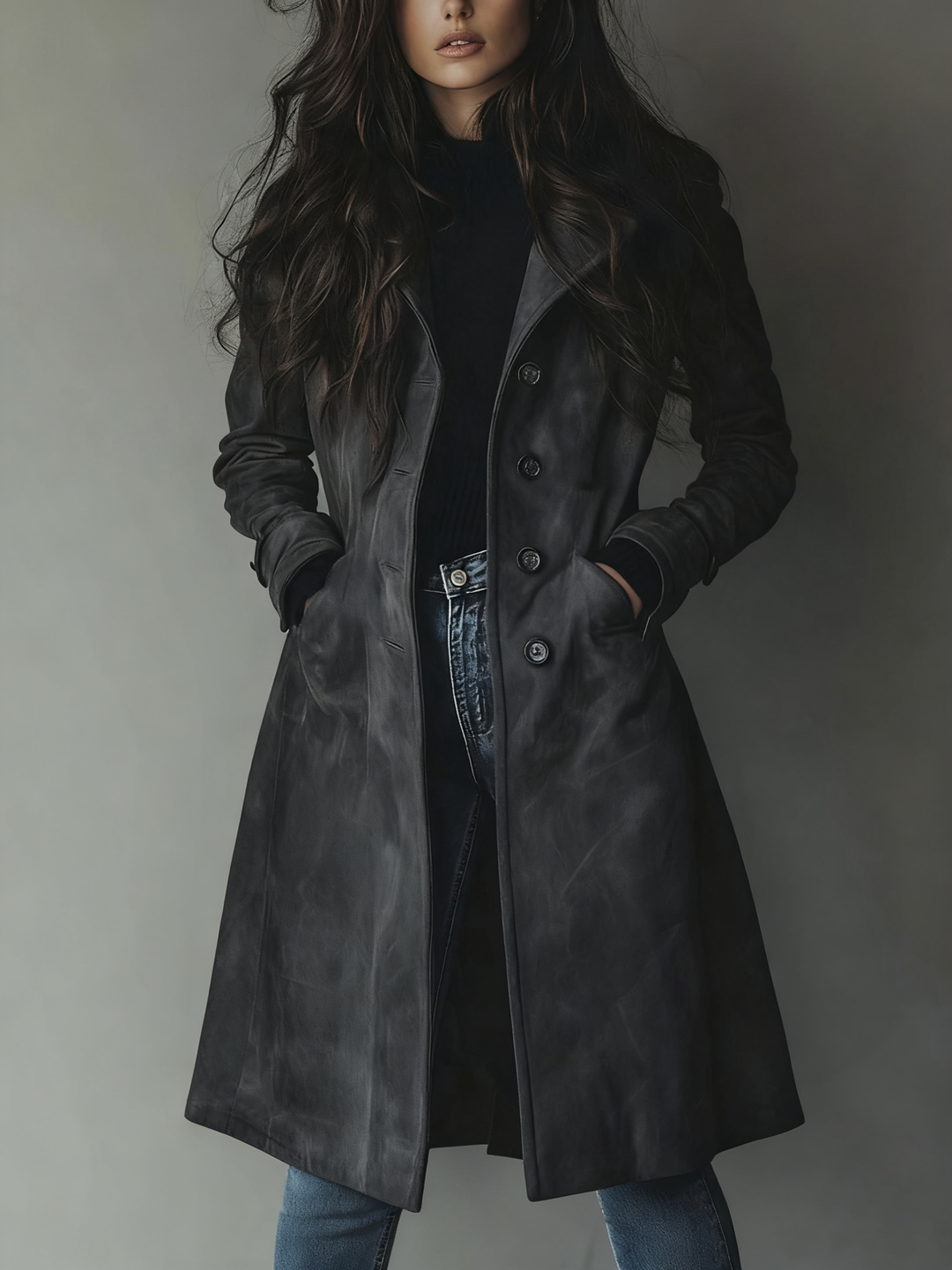 Trenchcoat dam med reverskrage och sidofickor