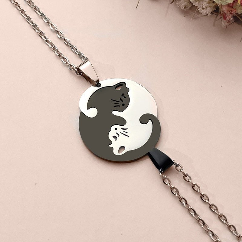 Yin yang katter halsband i rostfritt stål