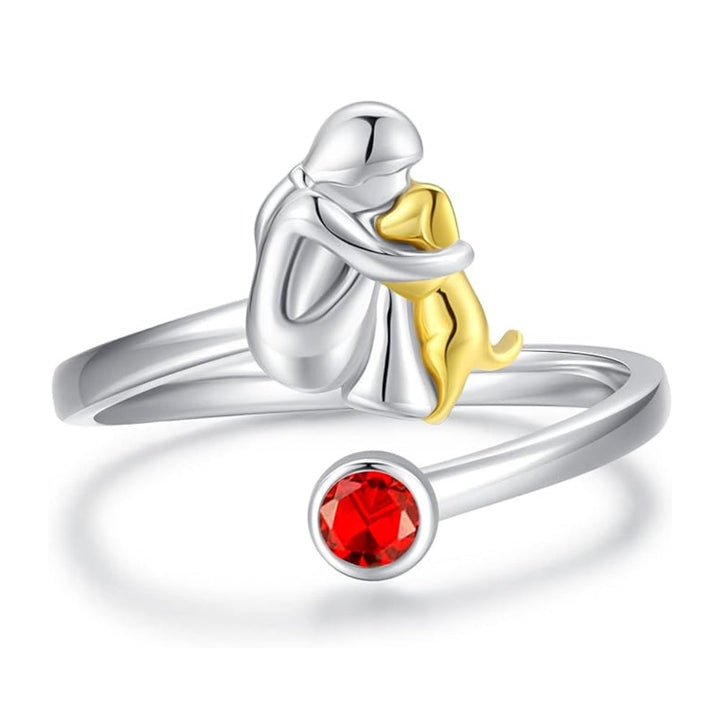 Ring med hundar & flicka i sterlingsilver – Justerbar och symbolisk